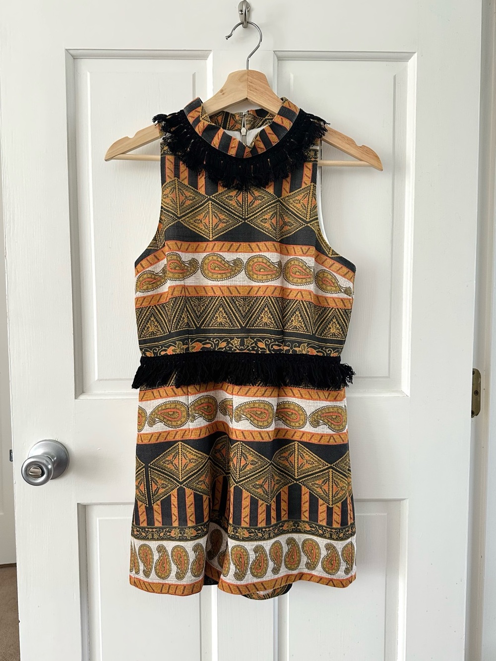 MINKPINK Paisley Pattern Fringe Romper Sleeveless Geometric Boho Revolve Size S